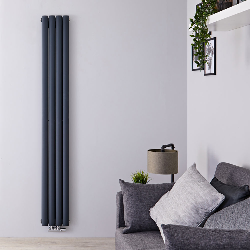 Radiateur Design Vertical Raccordement Central Anthracite Vitality Caldae 160cm x 23,6cm x 7,8cm 858 Watts