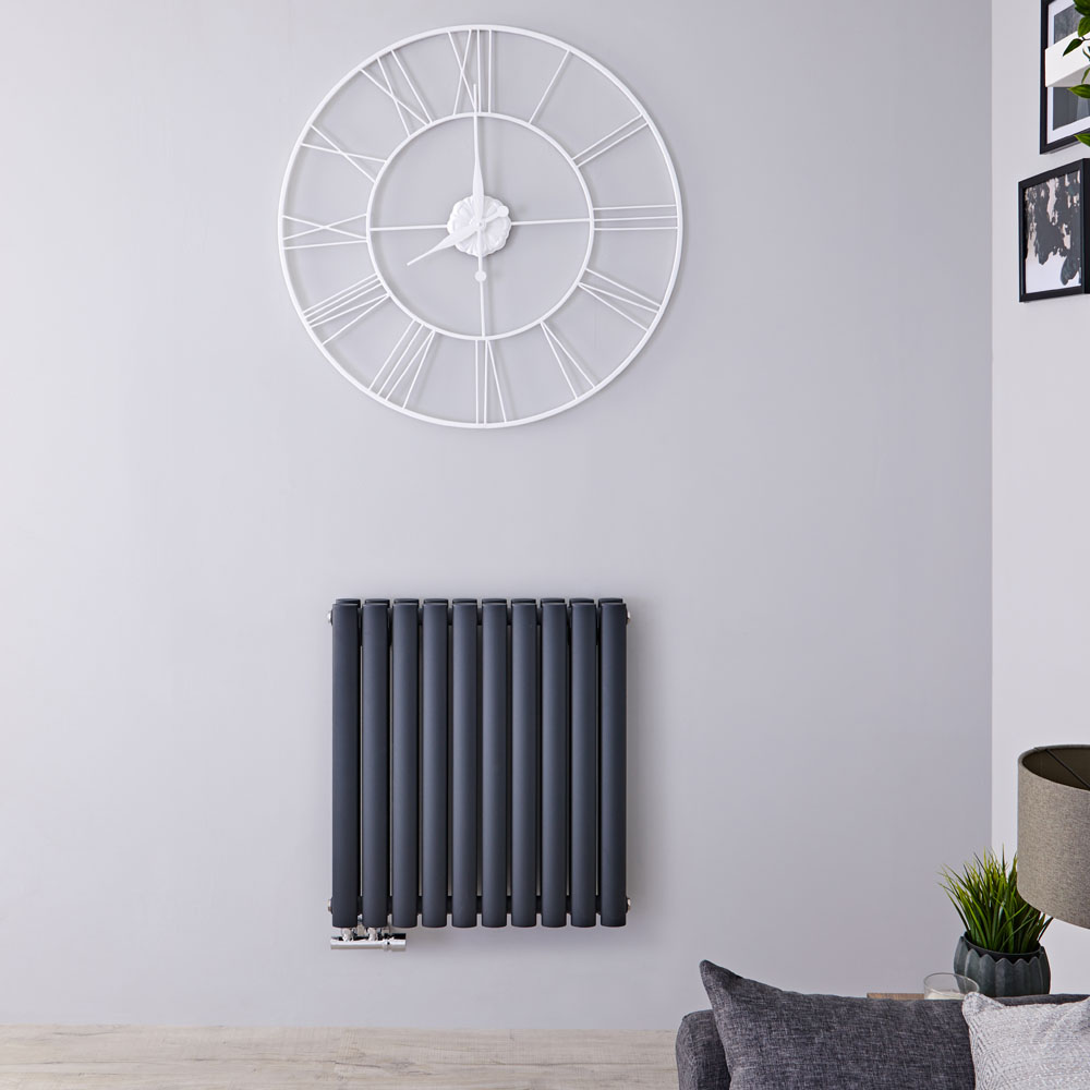 Radiateur Design Horizontal Raccordement Central Anthracite Vitality Caldae 63,5cm x 59cm x 7,8cm 1042 Watts