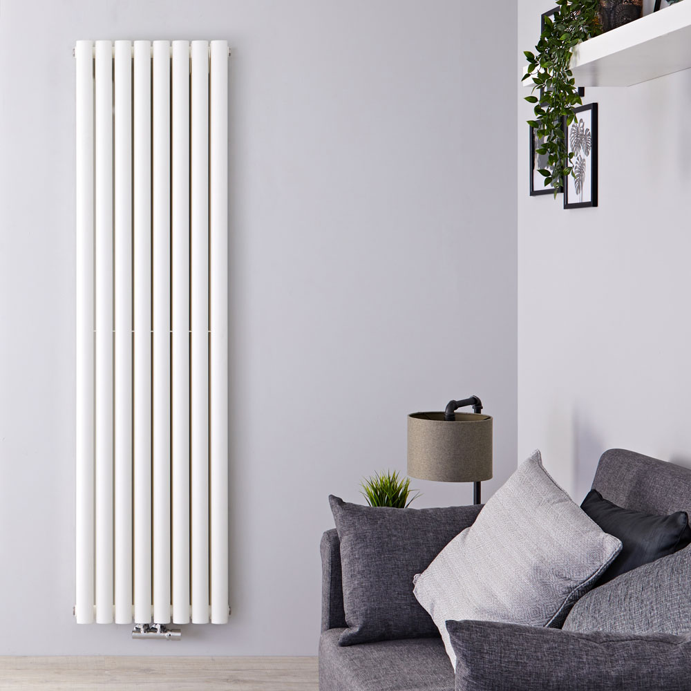 Radiateur Design Vertical Raccordement Central Blanc Vitality Caldae 160cm x 47,2cm x 7,5cm 1718 Watts