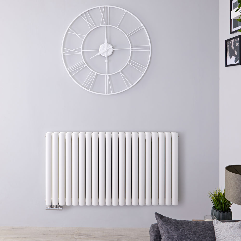 Radiateur Design Horizontal Raccordement Central Blanc Vitality Caldae 63,5cm x 118cm x 7,8cm 2086 Watts