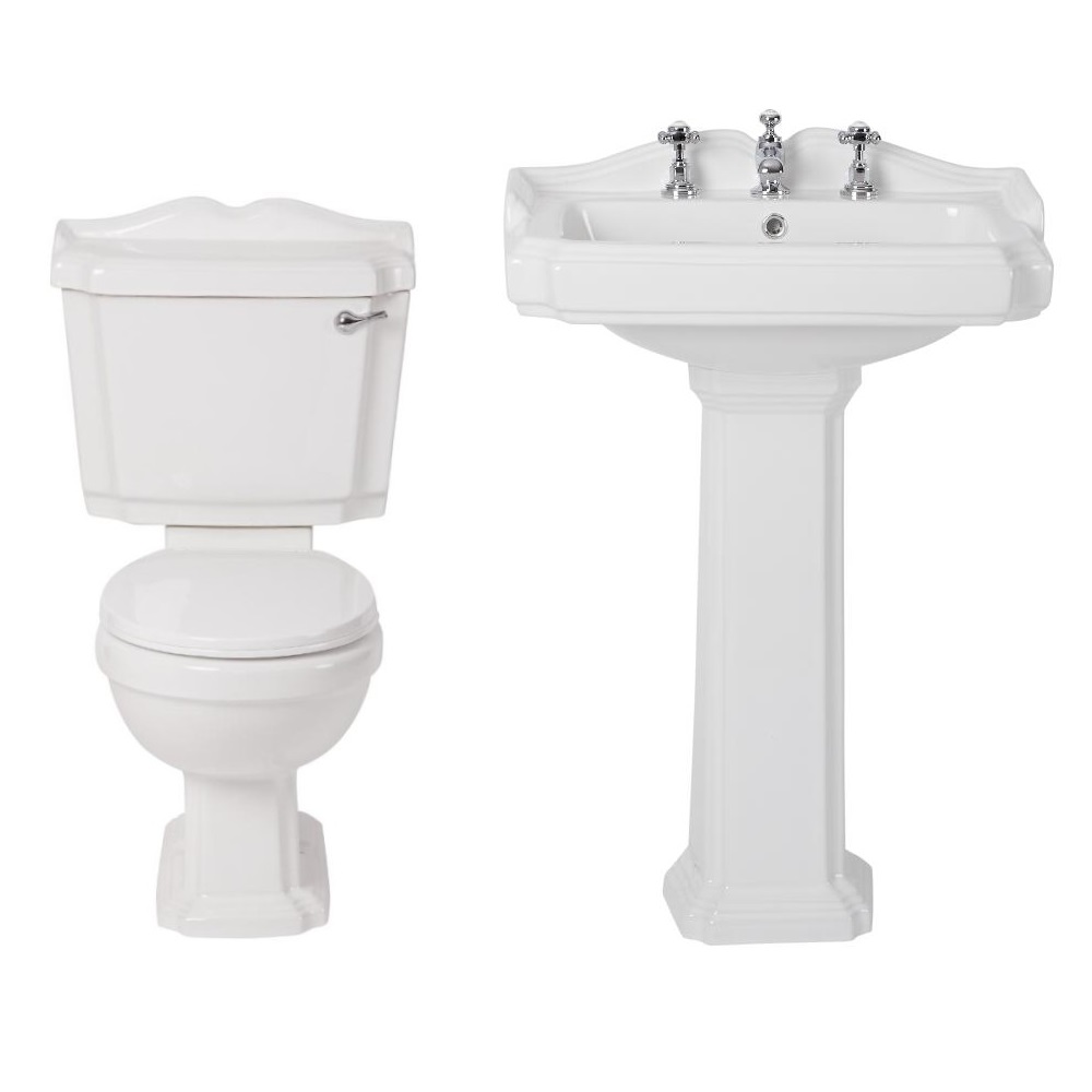 Lavabo sur colonne 3 Trous & Pack WC Rétro Oxford