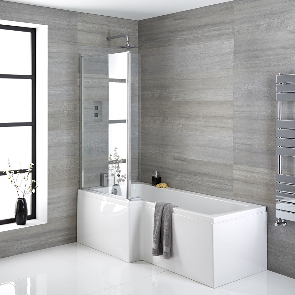 Baignoire asymétrique 170x85cm Angle gauche & Pare-baignoire Portland