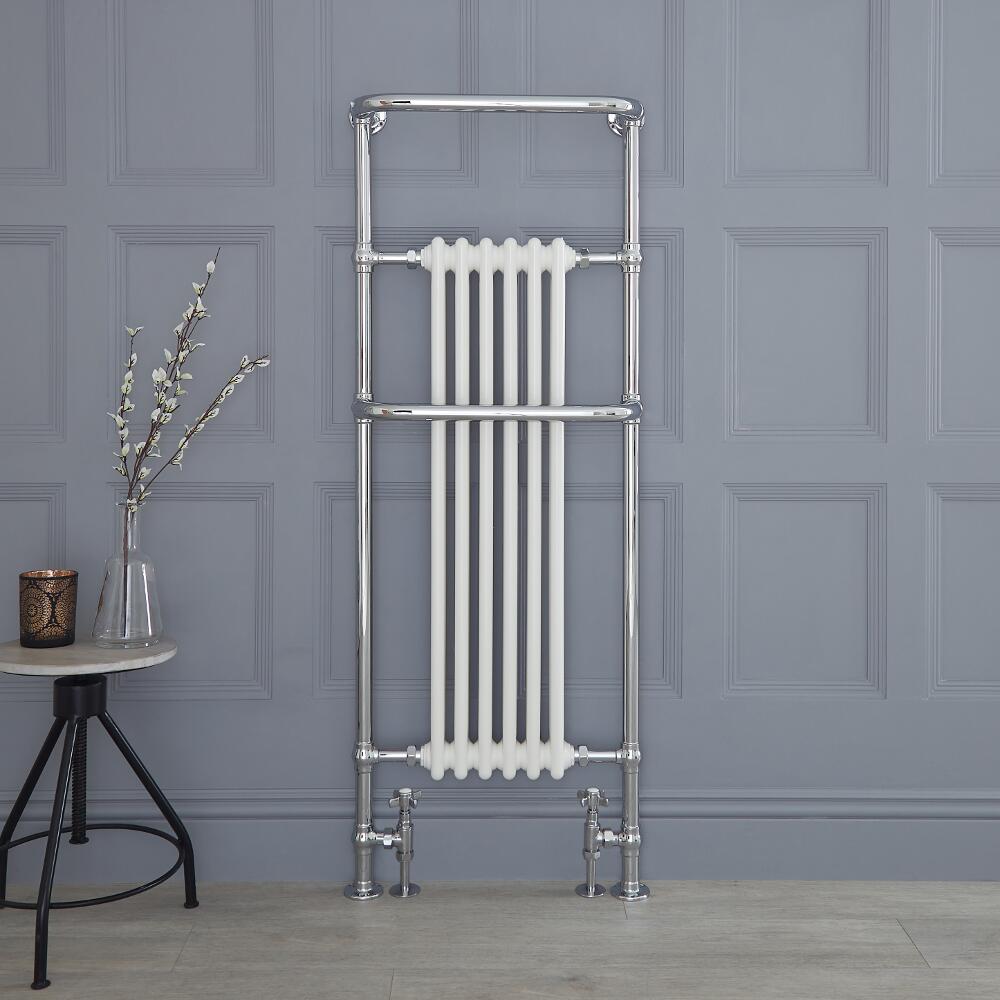 Sèche-Serviettes Rétro Chromé et Blanc Brampton 150cm x 57,5cm x 23,5cm 792 Watts