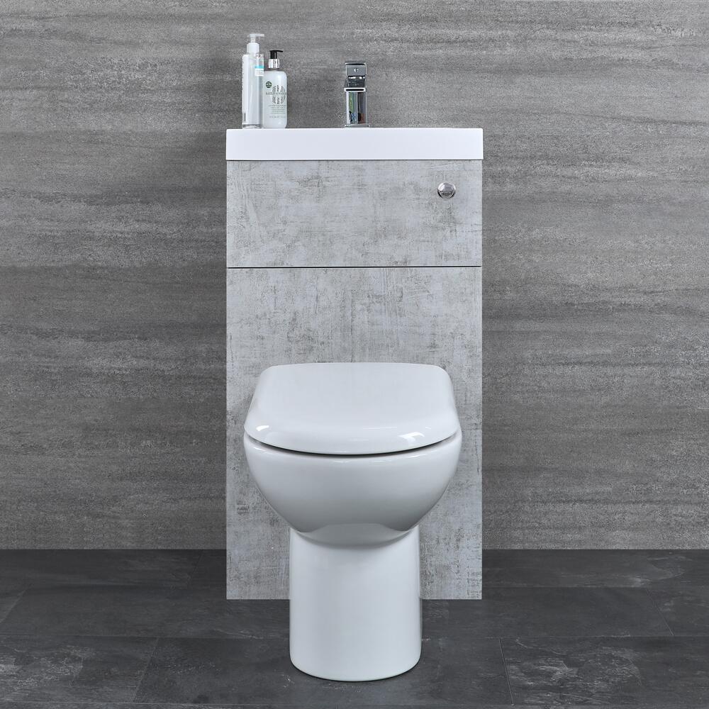 WC avec Lave Main Gris béton & Blanc Géométrique