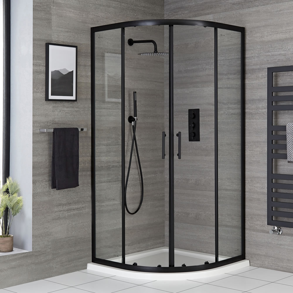 Cabine de douche quart de cercle avec receveur – Noir – Tailles multiples - Nox