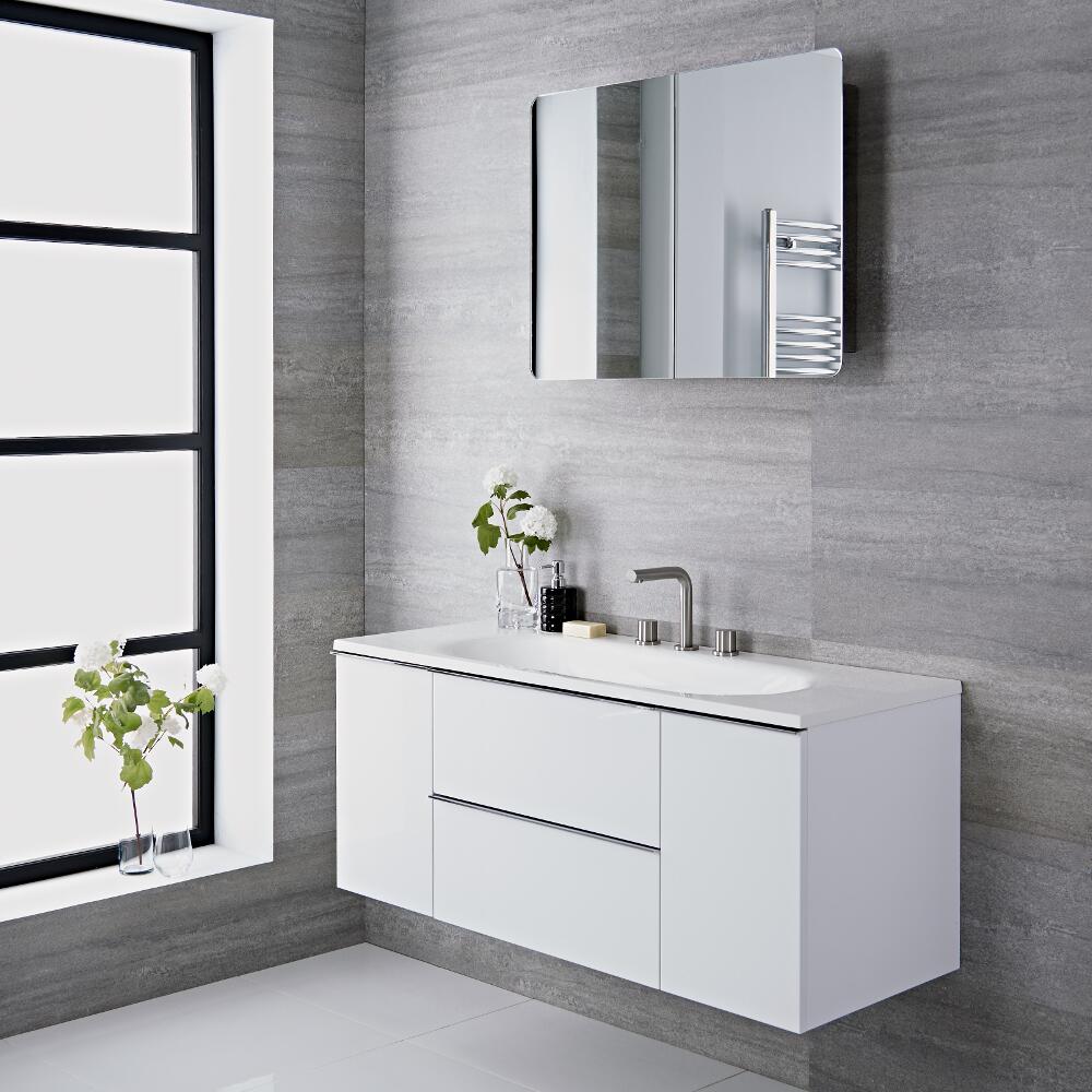 Meuble vasque salle de bain 120x48x52cm Randwick Blanc laqué