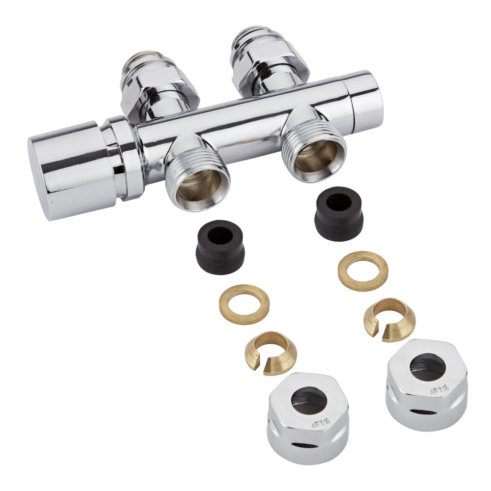 Robinet Radiateur Équerre droit 3/4'' Mâle Chromé & Adaptateurs cuivre 12mm