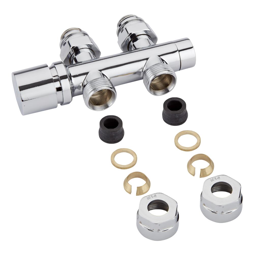 Robinet Radiateur Équerre droit 3/4'' Mâle Chromé & Adaptateurs cuivre 14mm