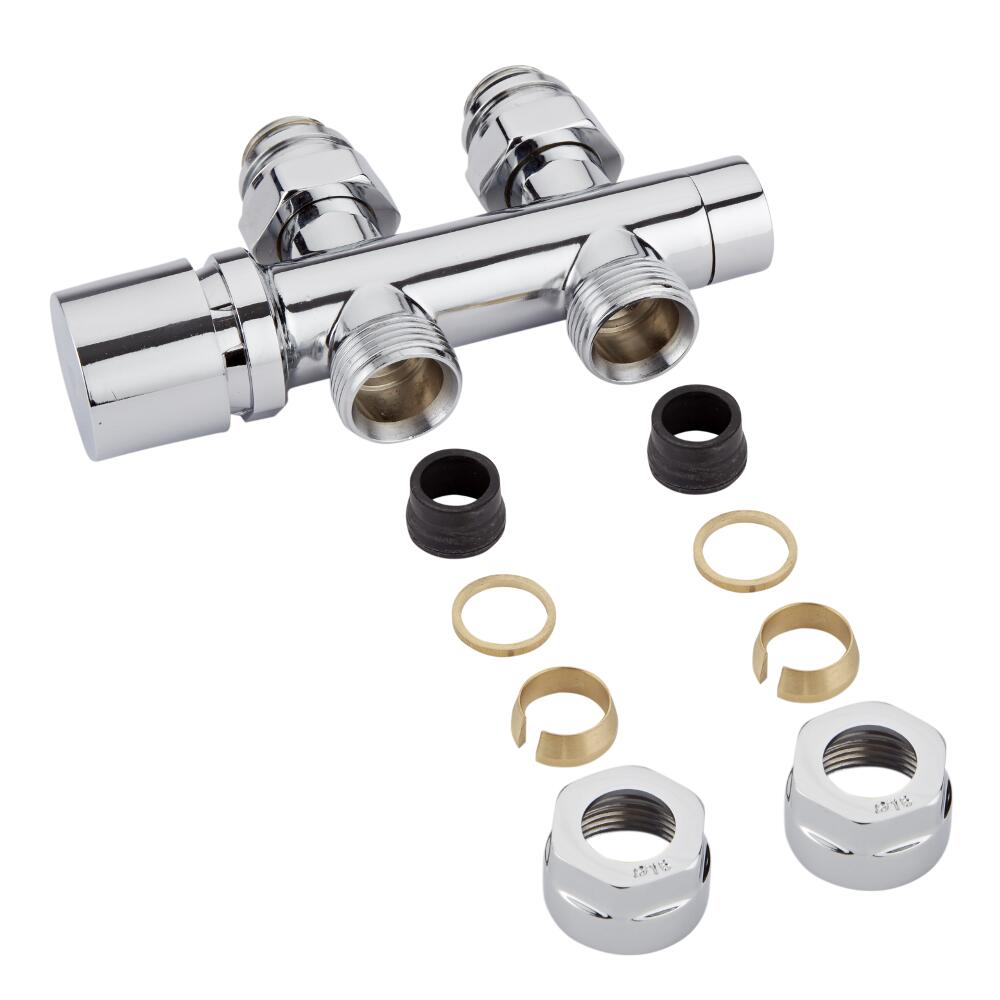 Robinet Radiateur Équerre droit 3/4'' Mâle Chromé & Adaptateurs cuivre 16mm