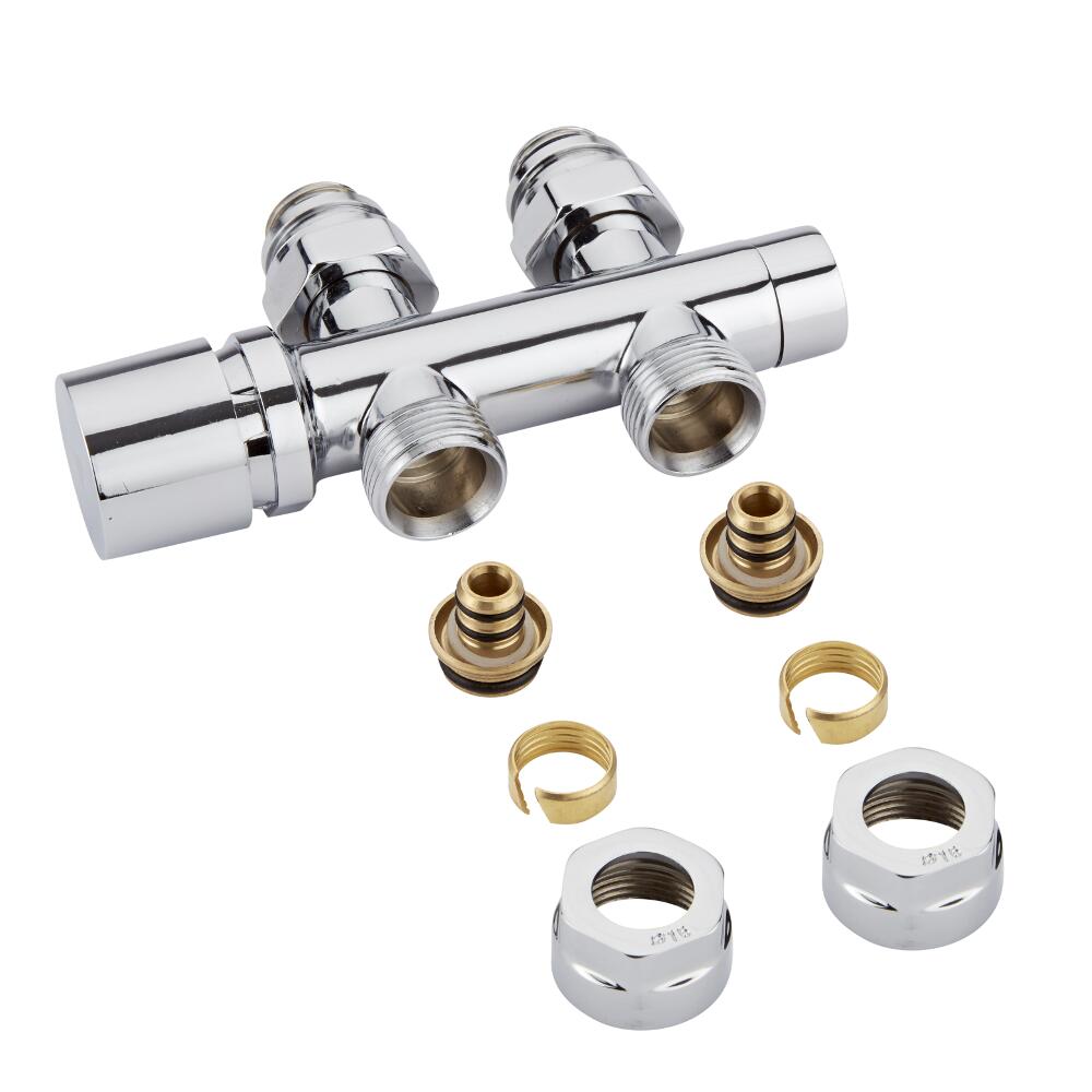 Robinet Radiateur Équerre droit 3/4'' Mâle Chromé & Adaptateurs multicouche 16mm