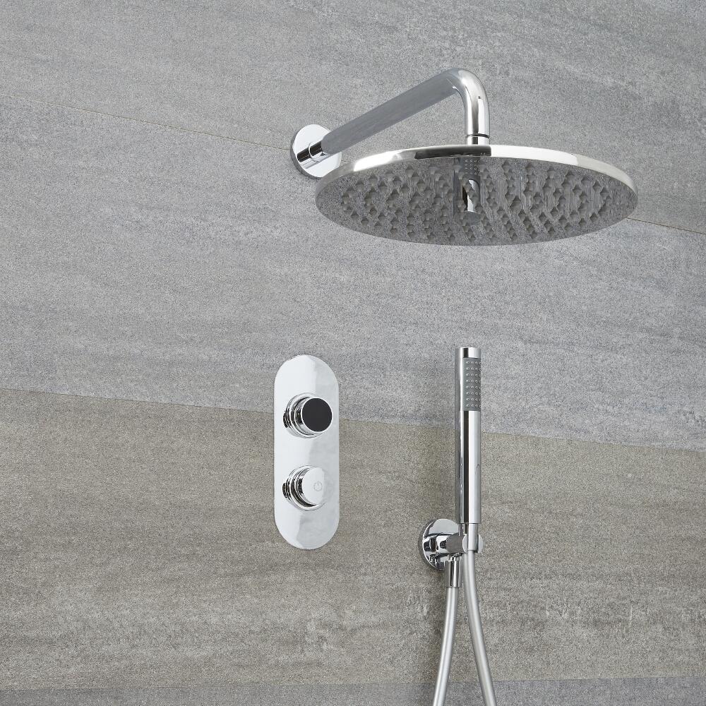 Douche Digitale Thermostatique 2 Fonctions - Pommeau Ø 30cm Mural & Douchette - Narus