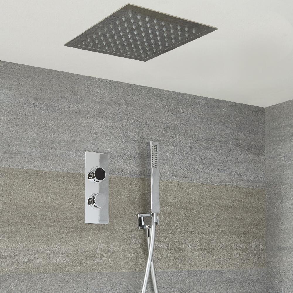 Douche Digitale Thermostatique 2 Fonctions - Pommeau Plafonnier 28x28cm & Douchette -Narus