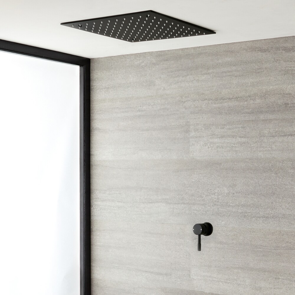 Mitigeur douche manuel encastré noir & pommeau de douche carré encastré de 40 cm - Nox