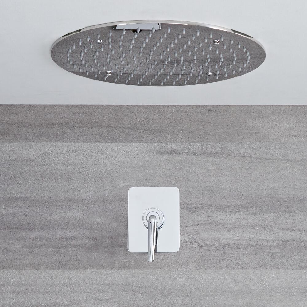 Kit de douche encastré - Mitigeur mécanique & Pomme de douche Ø 40cm - Ora Chromé