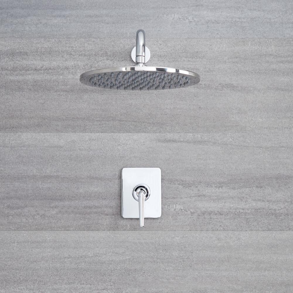 Kit de douche - Mitigeur mécanique encastré & Pomme de douche Ø 30cm sur bras mural - Ora Chromé