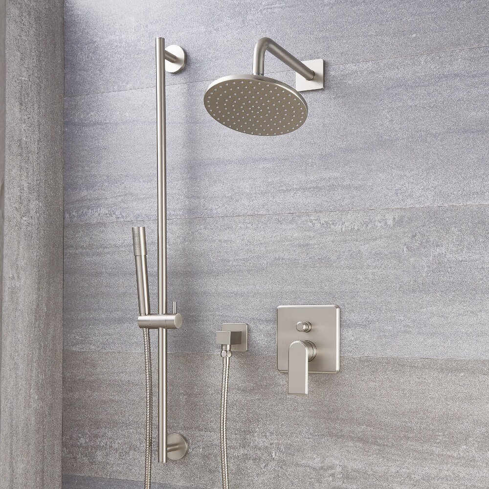 Mitigeur Thermostatique - Pommeau Ø 20cm & Kit Douchette - Aldwick Nickel Brossé