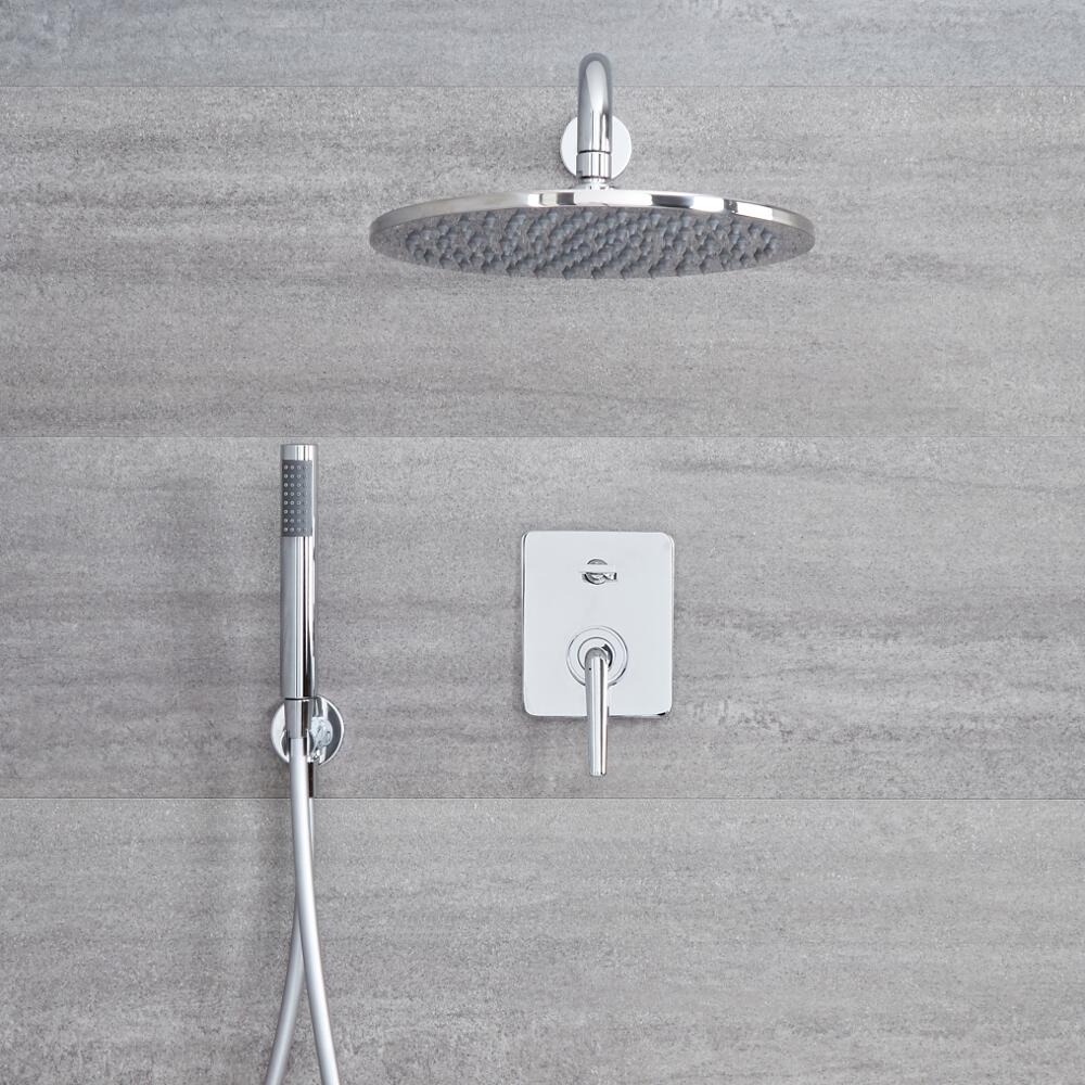 Kit de douche encastré - Mitigeur mécanique - Pomme de douche Ø 30cm & Douchette sur clip - Ora Chromé