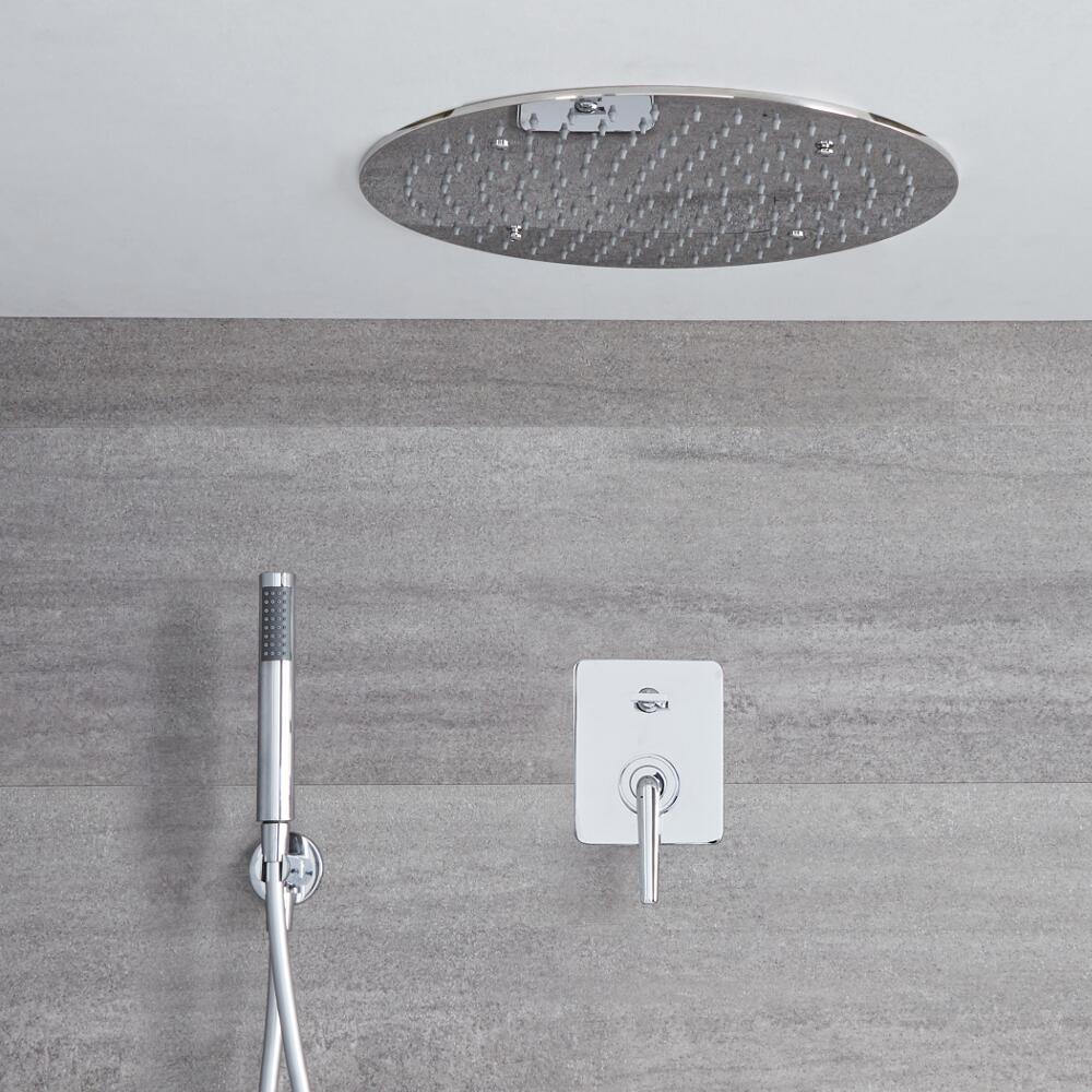 Kit de douche encastré - Mitigeur mécanique - Pomme de douche plafond Ø 40cm & Douchette sur clip - Ora Chromé