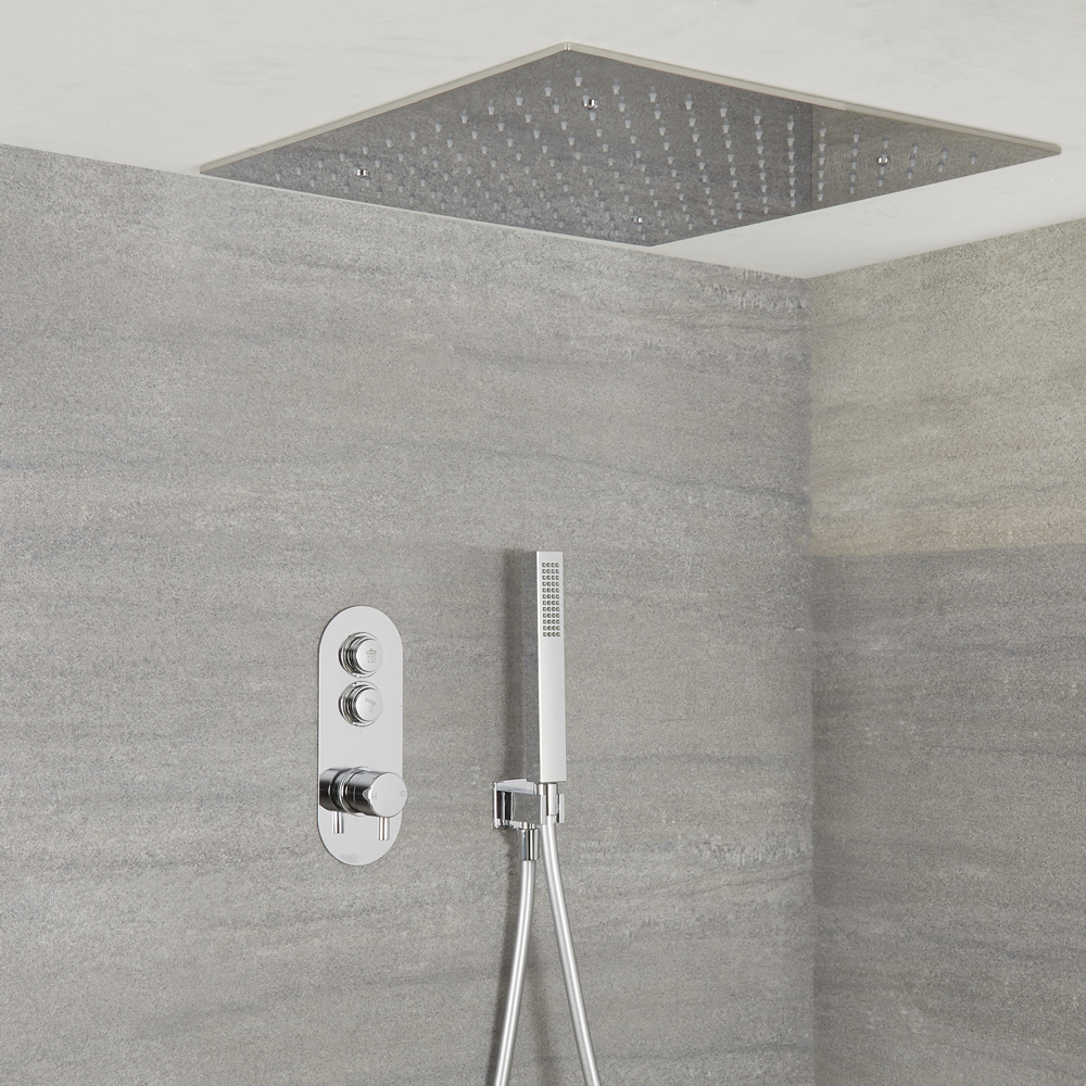 Douche encastrable 2 Fonctions Douchette & Pommeau Plafonnier 50x50cm