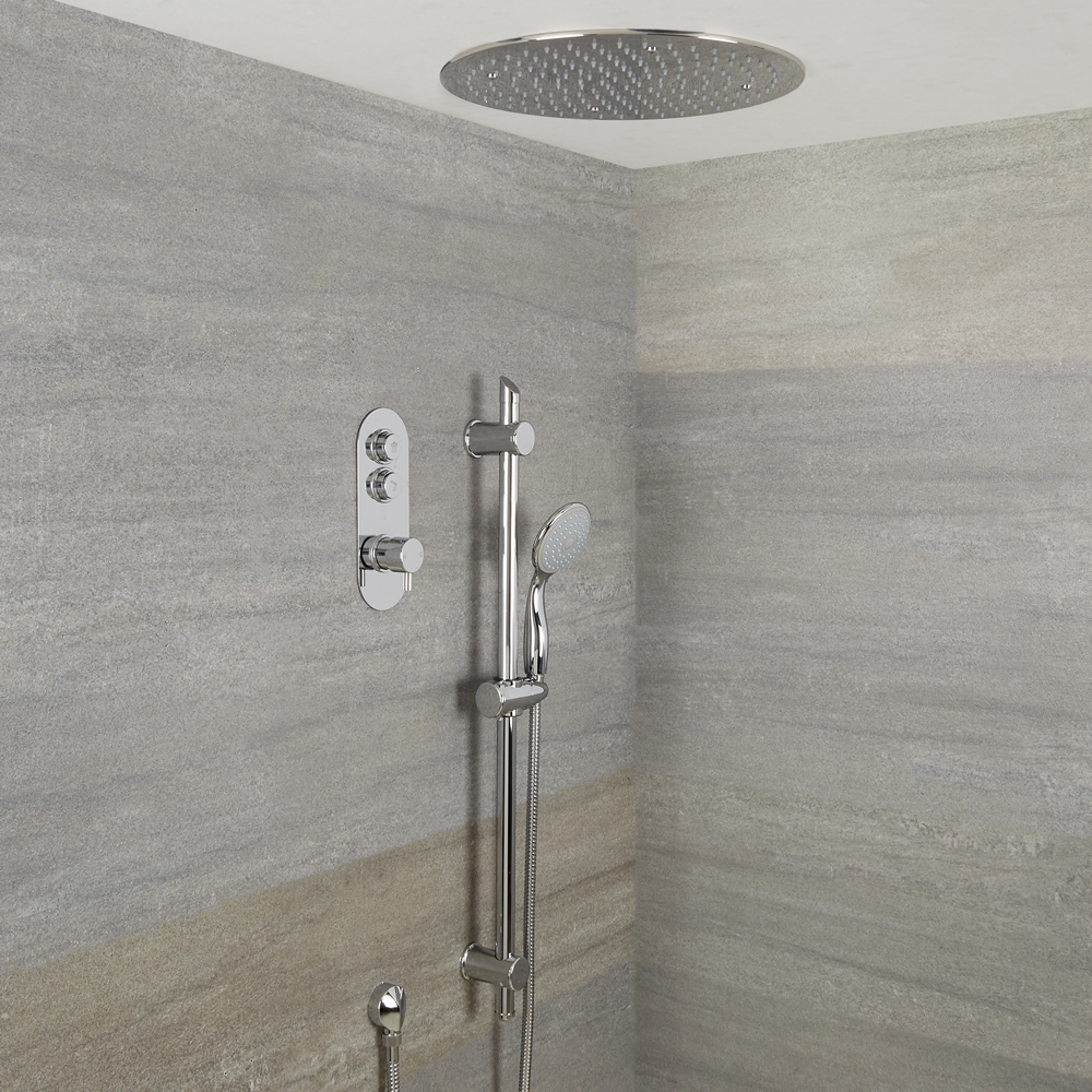 Douche encastrable 2 Fonctions - Douchette sur Rampe & Pommeau Plafonnier Ø 40cm -Idro