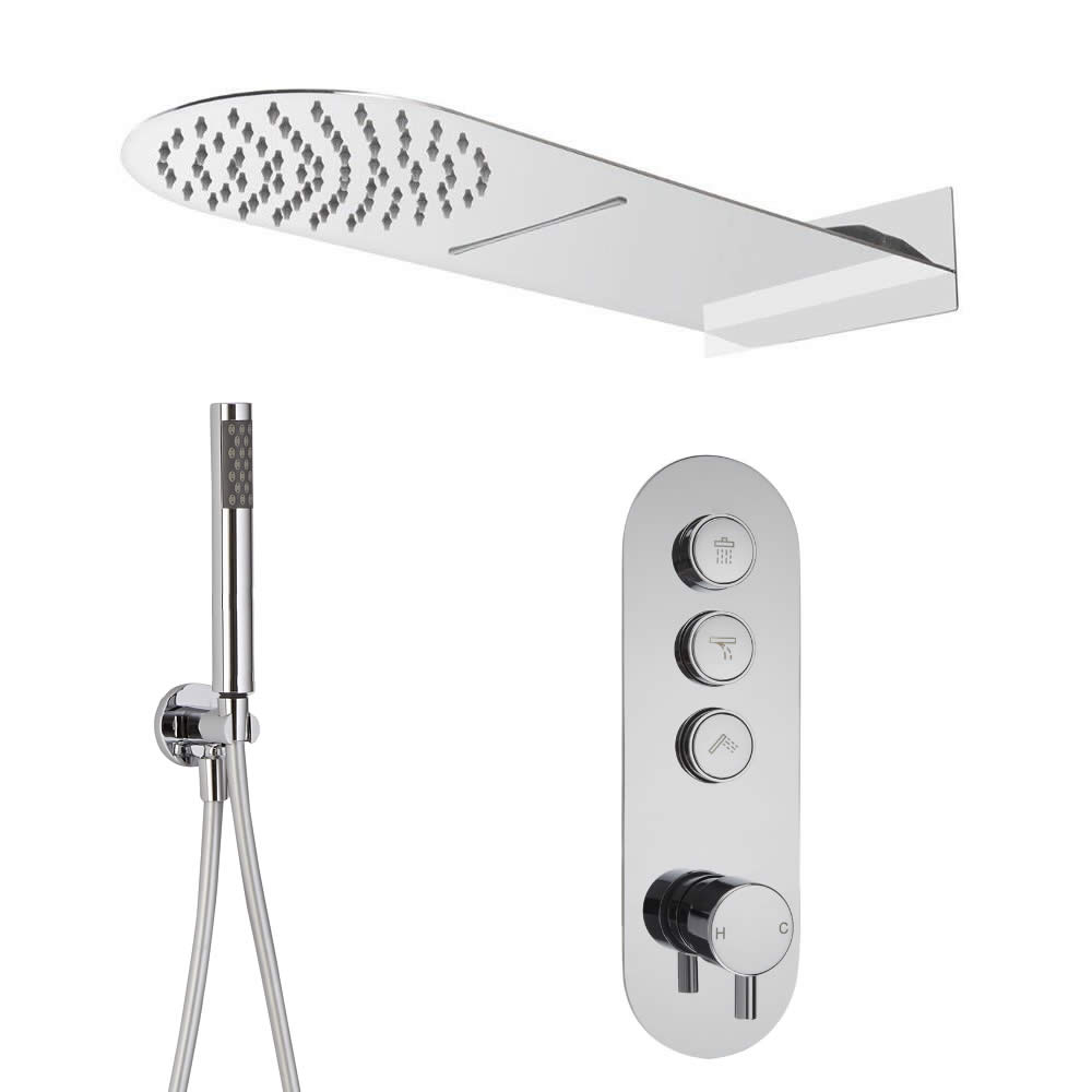Douche encastrable 3 Fonctions - Douchette sur Clip - Pommeau Cascade 20x50cm - Idro
