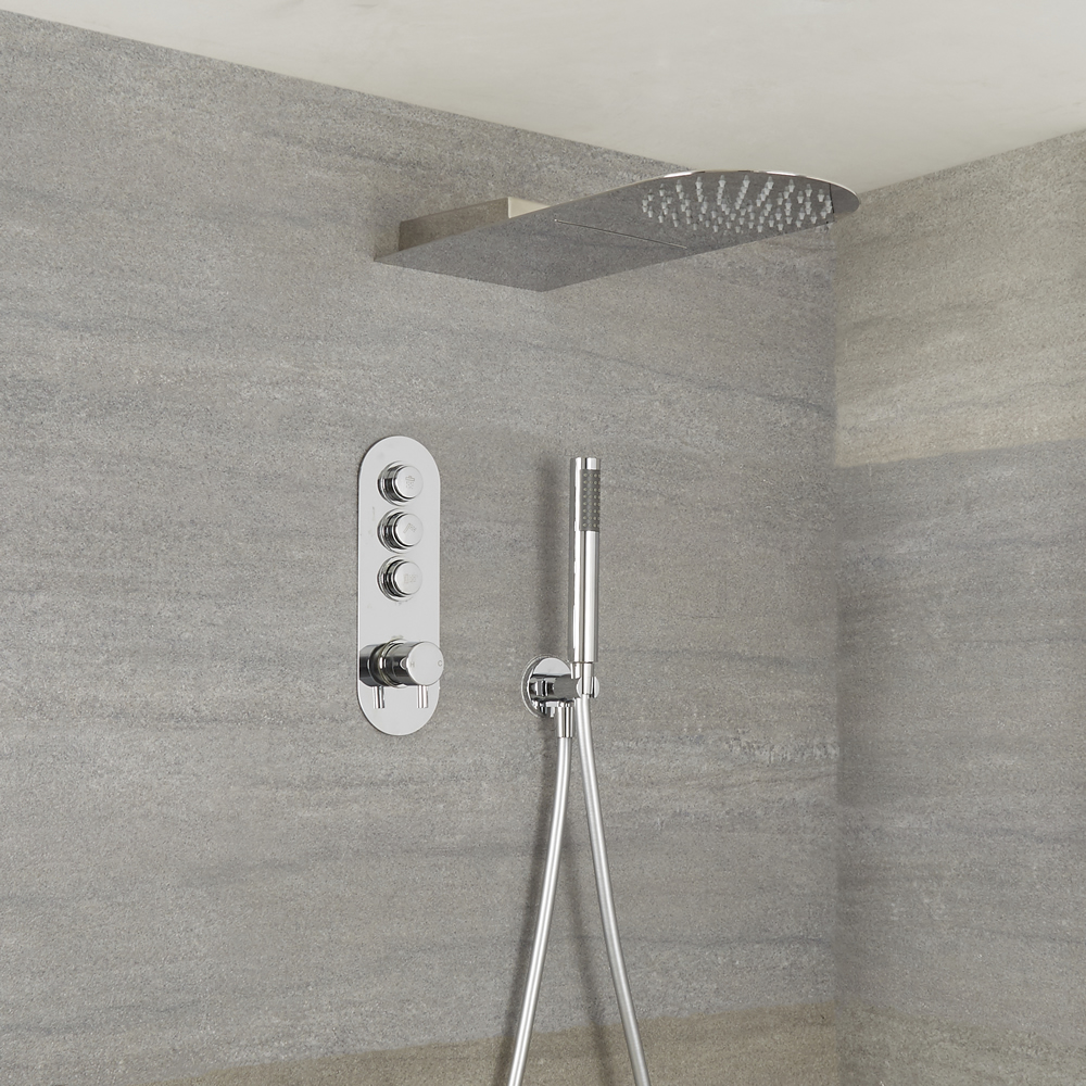 Douche encastrable 3 Fonctions - Douchette sur Clip - Pommeau Cascade 20x50cm - Idro