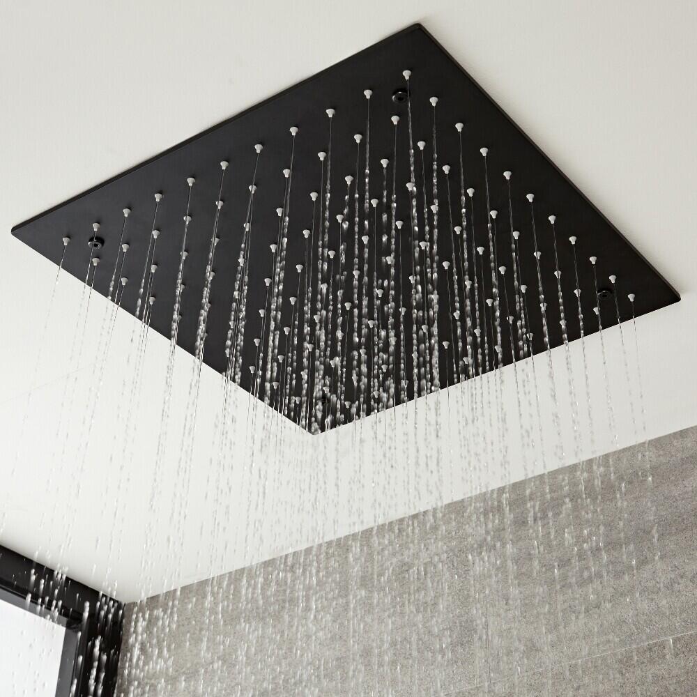 Pommeau de douche noir carré encastré plafond 40 x 40 cm - Nox