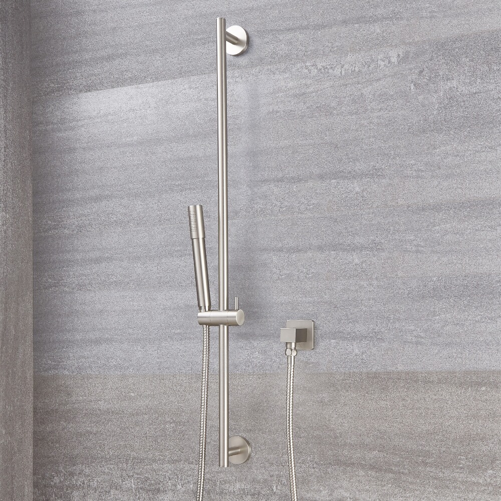 Kit Douchette sur Rampe Design Rond - Nickel Brossé