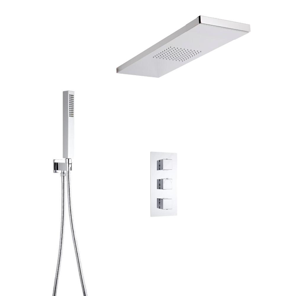 Kit de Douche Thermostatique Encastrable Cubique Douchette & Choix de 3 Pommeau Douche Italienne Fonctions distinctes ou simultanées
