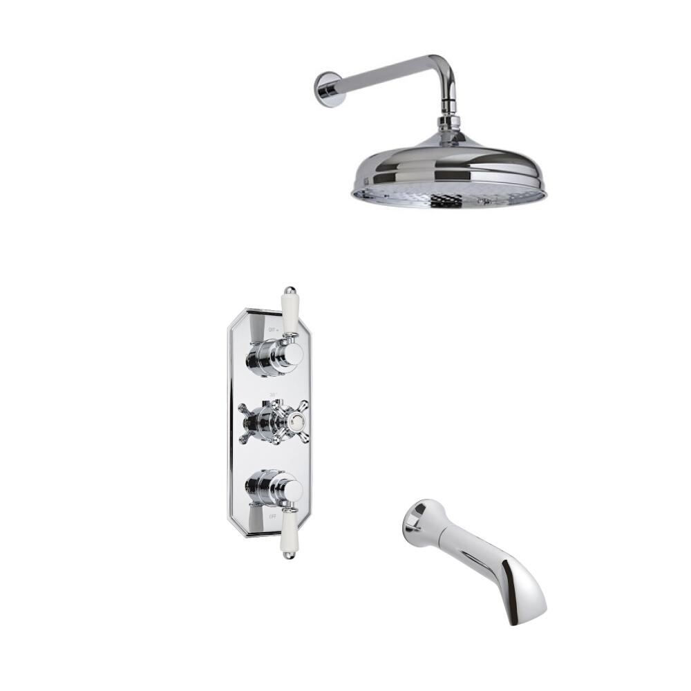 Kit de Douche Thermostatique Encastrable Pommeau Ø 15cm Bec verseur & Mitigeur Rétro Fonctions distinctes ou simultanées