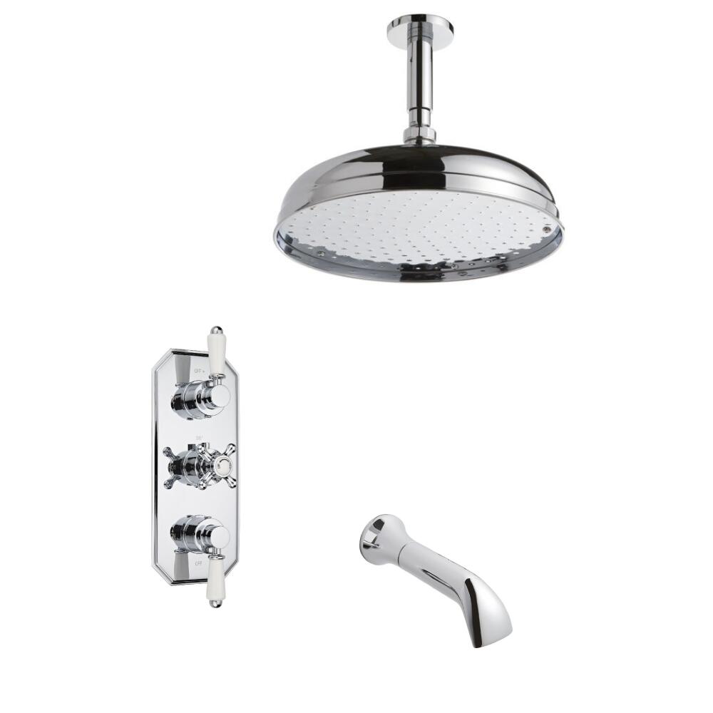 Kit de Douche Thermostatique Encastrable Pommeau Plafond Ø 30cm Bec verseur & Mitigeur Rétro Fonctions distinctes ou simultanées