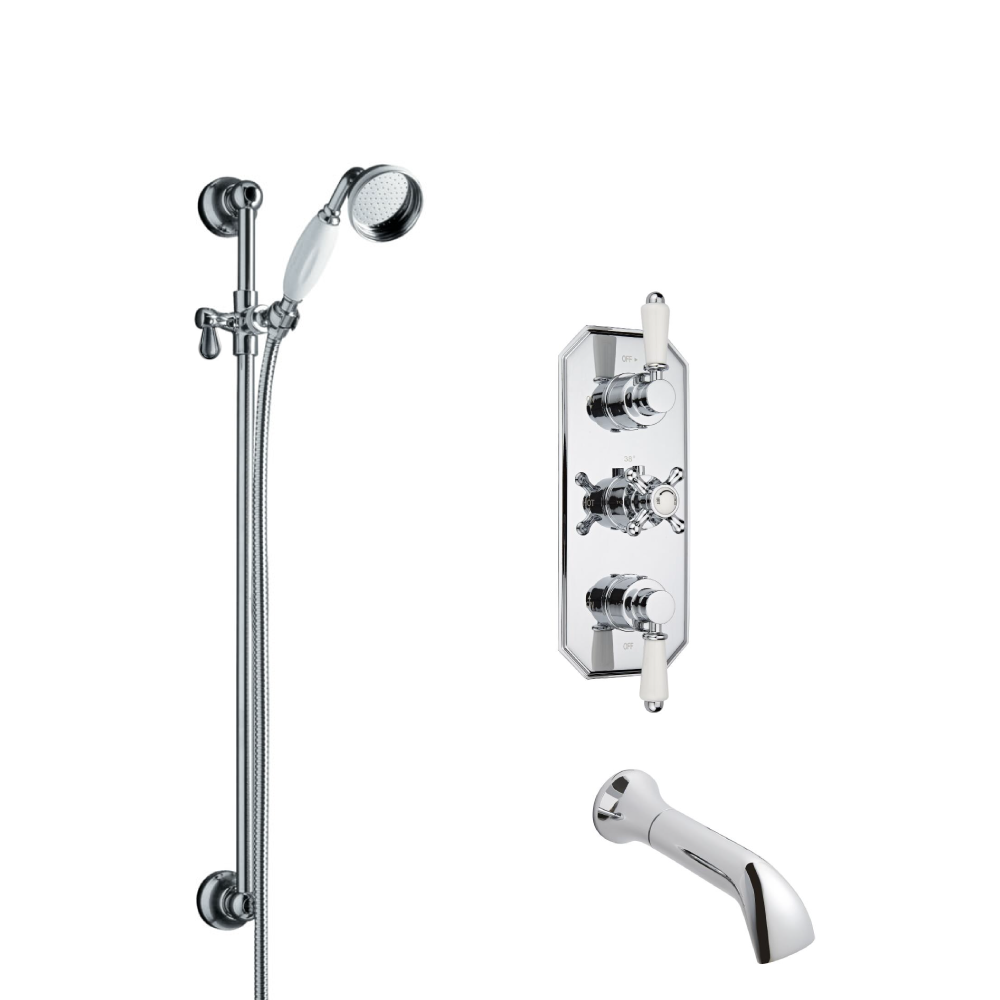 Kit de Douche Thermostatique Encastrable Douchette Ø 7cm Bec verseur & Mitigeur Rétro Fonctions distinctes ou simultanées