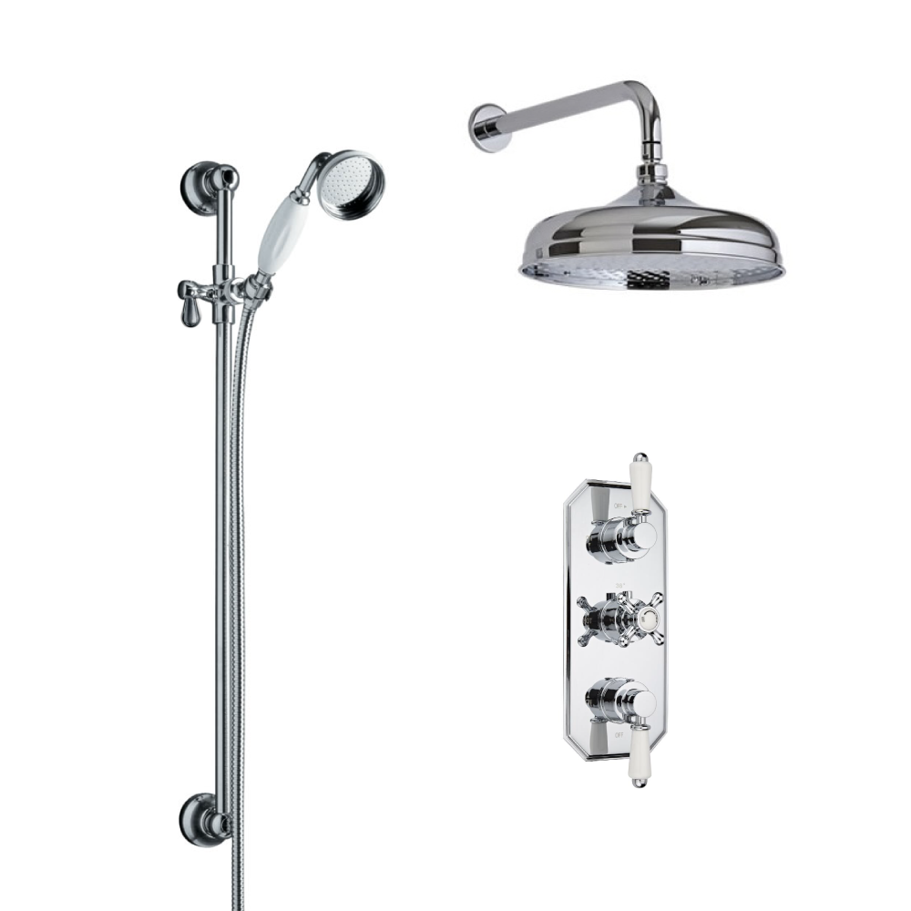 Kit de Douche Thermostatique Encastrable Pommeau Ø 15cm Douchette Ø 7cm & Mitigeur Rétro Fonctions distinctes ou simultanées