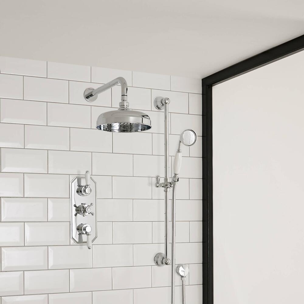 Kit de Douche Thermostatique Encastrable Pommeau Ø 15cm Douchette Ø 7cm & Mitigeur Rétro Fonctions distinctes ou simultanées