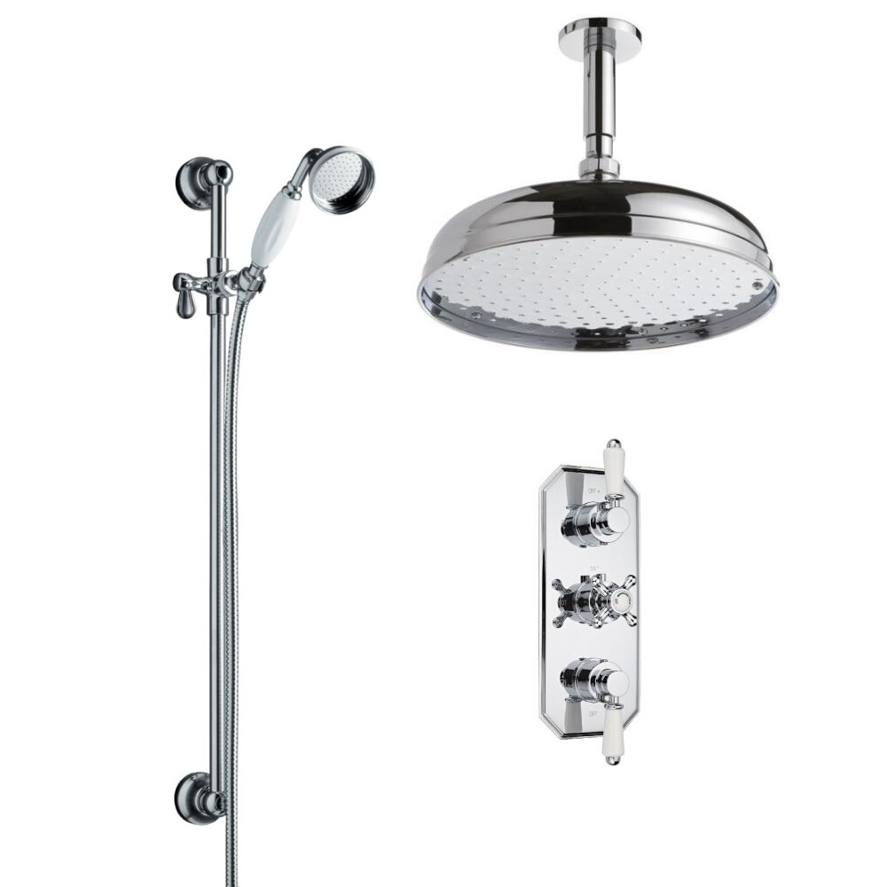 Douche Thermostatique Rétro Encastrable Pommeau Plafond Ø 30cm Douchette 7cm & Bec verseur