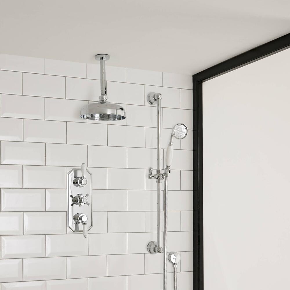 Kit de Douche Thermostatique Encastrable Pommeau Plafond Ø 30cm Douchette Ø 7cm & Mitigeur Rétro Fonctions distinctes ou simultanées