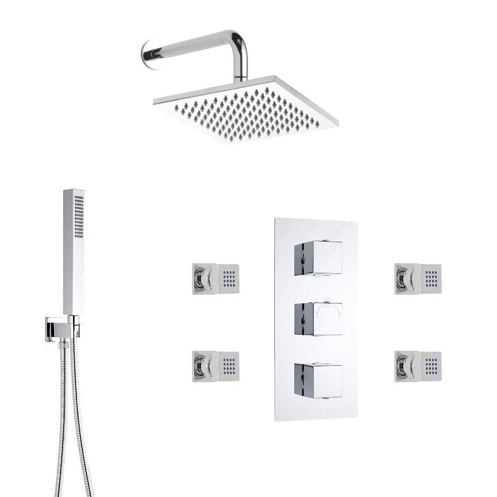 Kit de Douche Thermostatique Encastrable Pommeau 20cm Douchette & 4 Buses