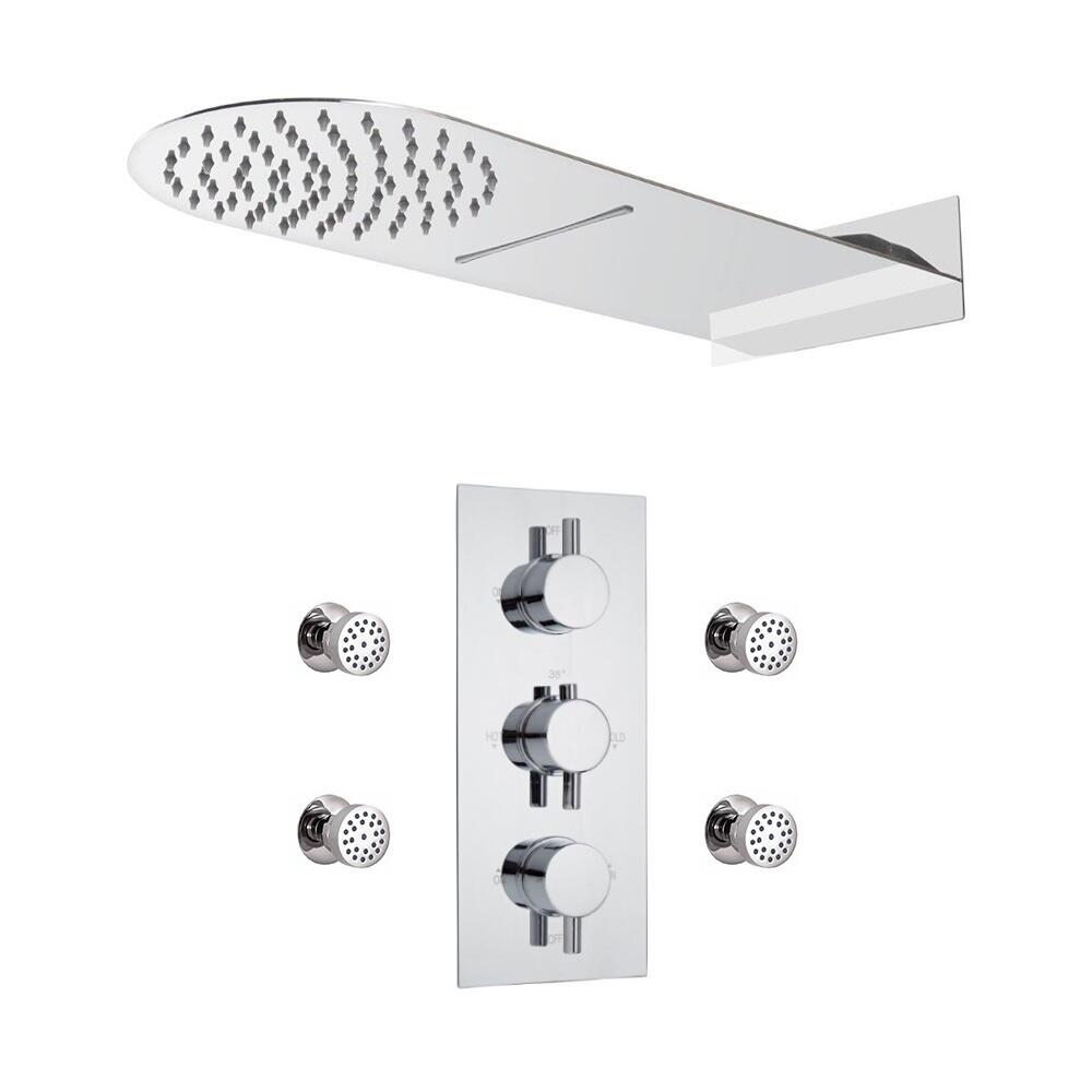 Douche Thermostatique Encastrable à Pommeau Cascade & Pluie & 4 Buses
