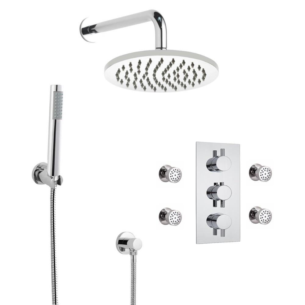 Kit de Douche Thermostatique Encastrable à Pommeau Ø 20cm Douchette & Buses Hydromassantes