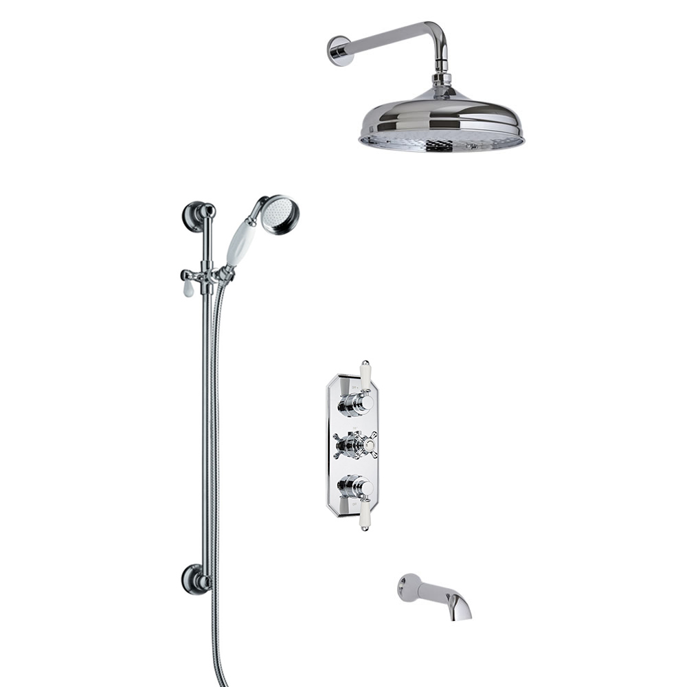 Kit de Douche Thermostatique Encastrable à Pommeau rond 15cm Design Rétro