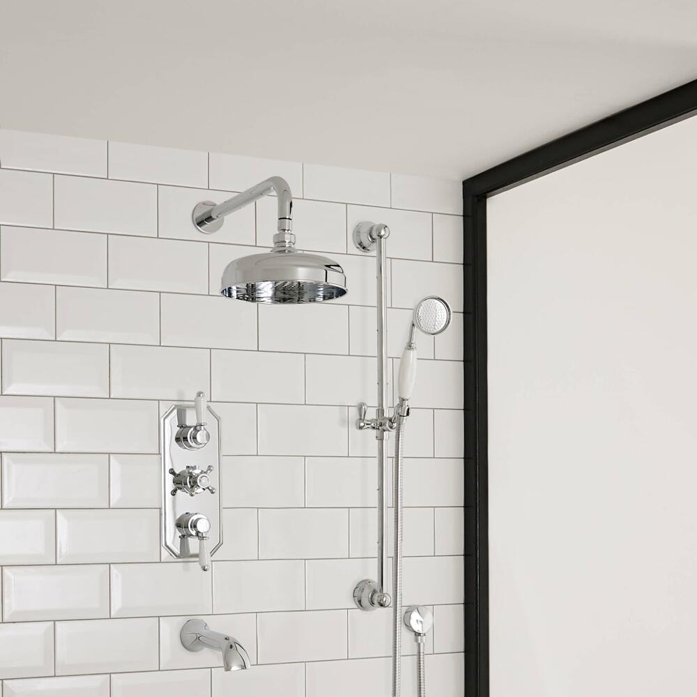 Kit de Douche Thermostatique Encastrable à Pommeau rond 15cm Design Rétro