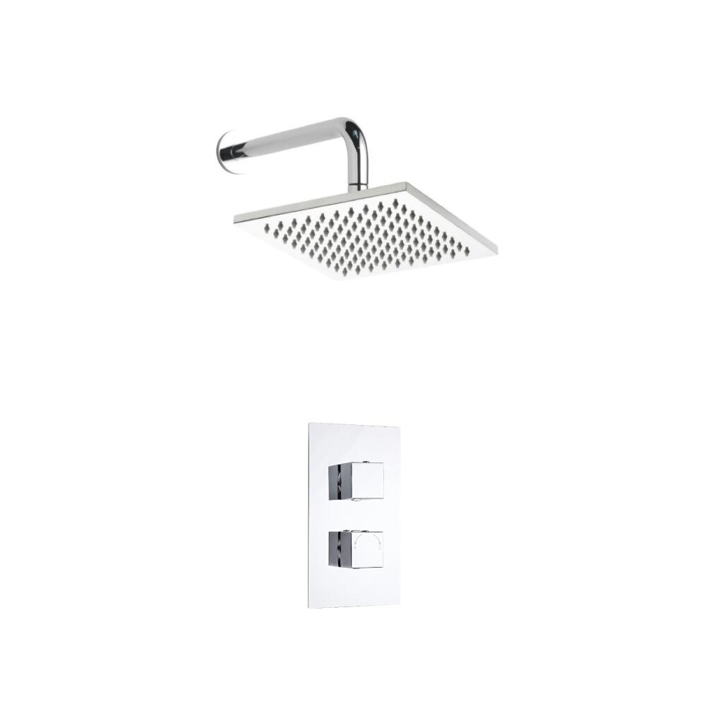 Kit de Douche Thermostatique Encastrable Minimaliste Cubique Pommeau mural 20x20cm