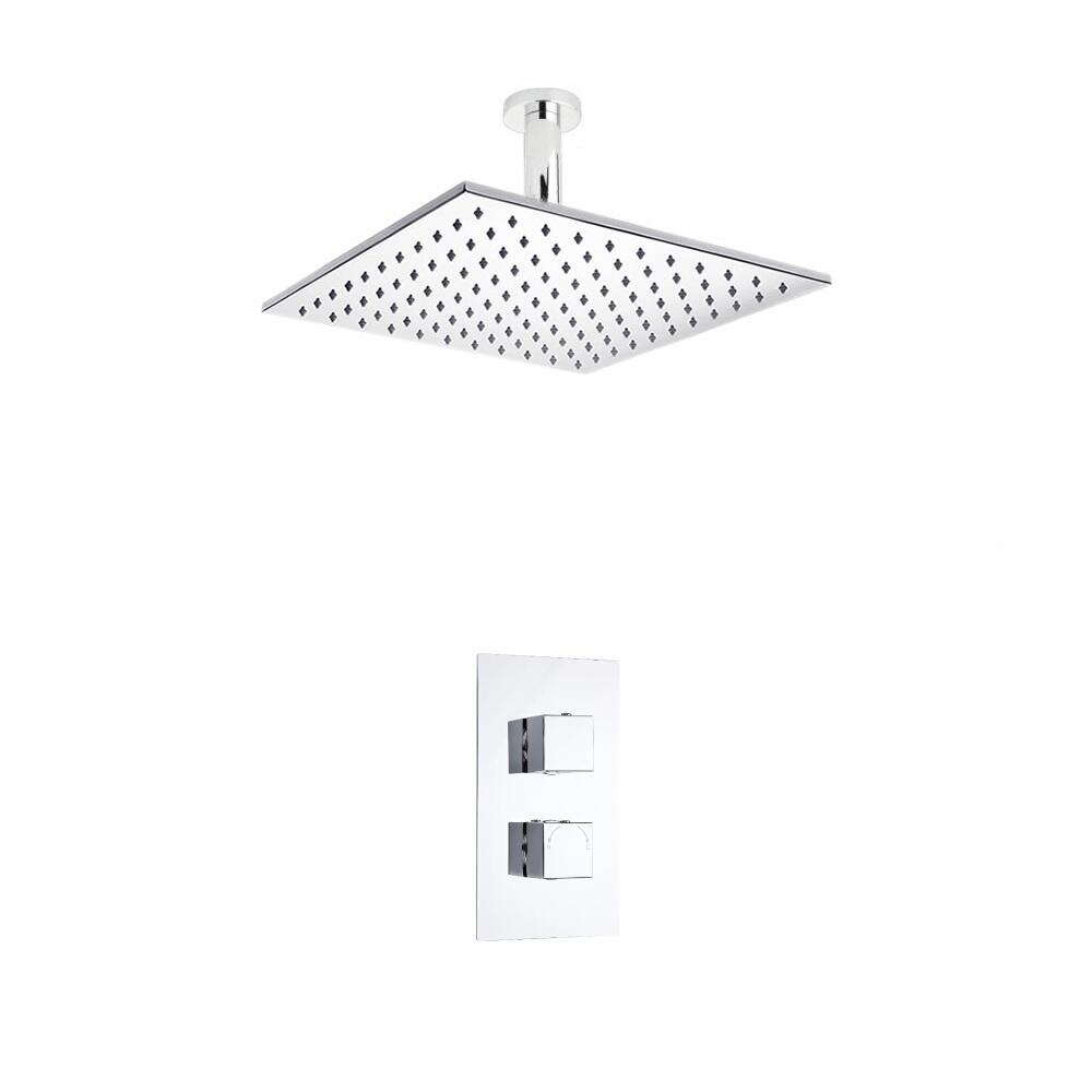 Kit de Douche Thermostatique Encastrable à Pomme Plafond Carrée 30x30cm