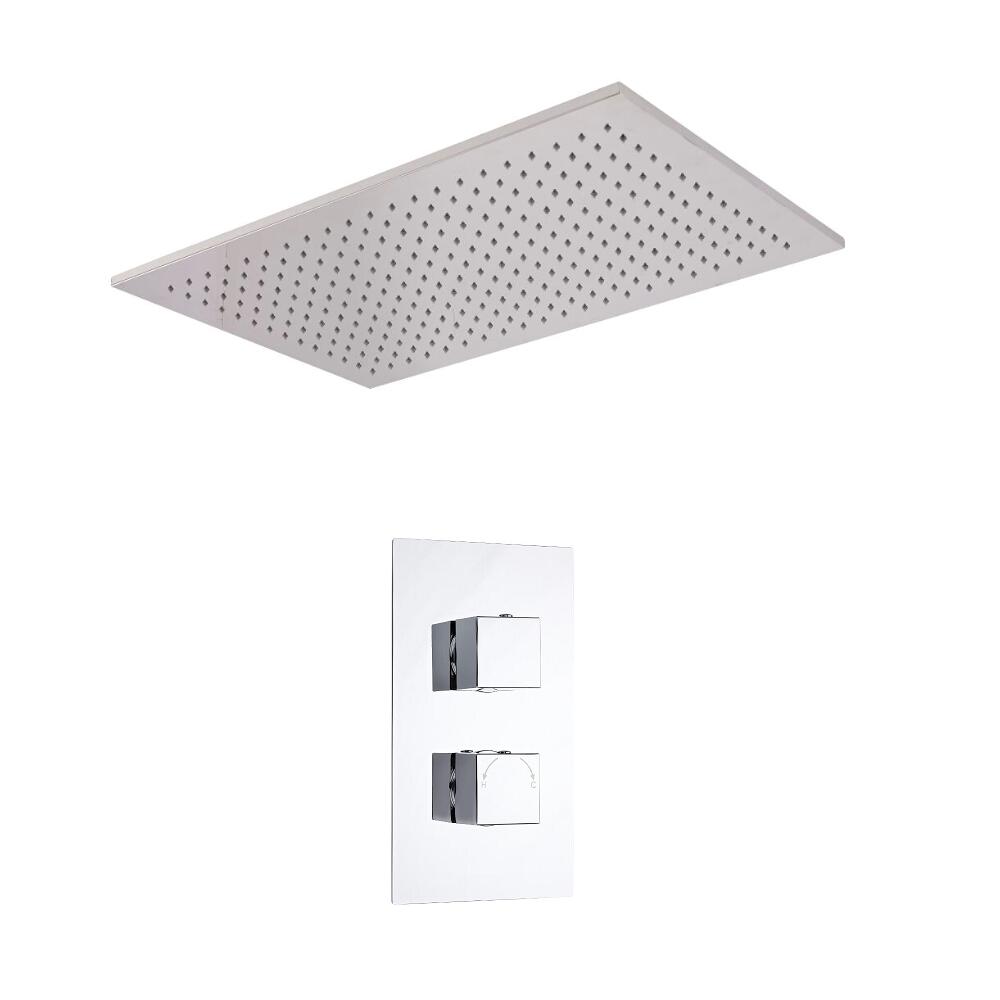 Kit de Douche Thermostatique Encastrable Cubique - Pommeau Plafond 50x80cm