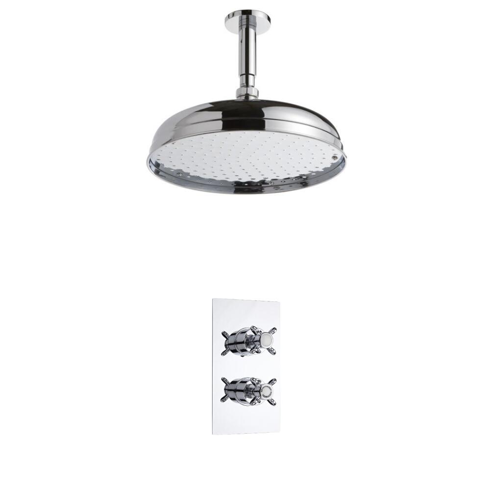 Kit de Douche Thermostatique Encastrable à Pommeau Ø 30cm Design Rétro Minimaliste