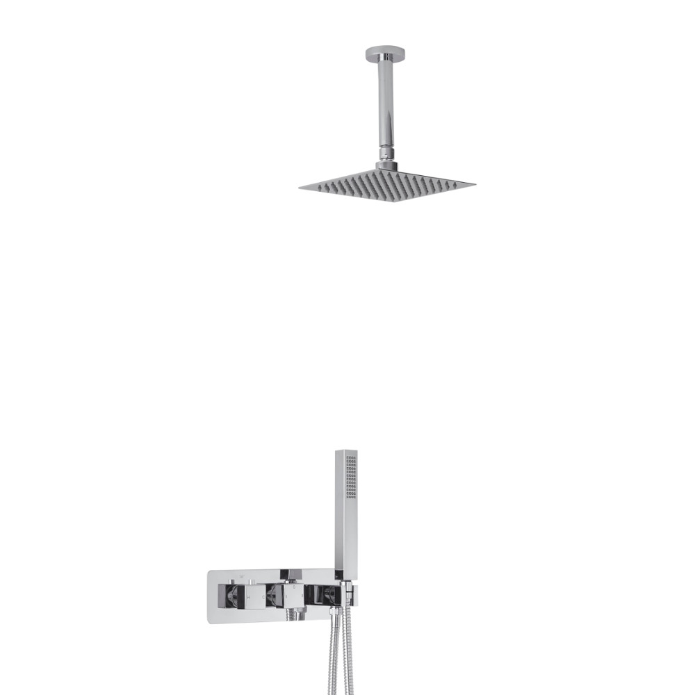 Kit Douche Encastrable Pommeau Plafond Carré 20cm & Douchette Arvo