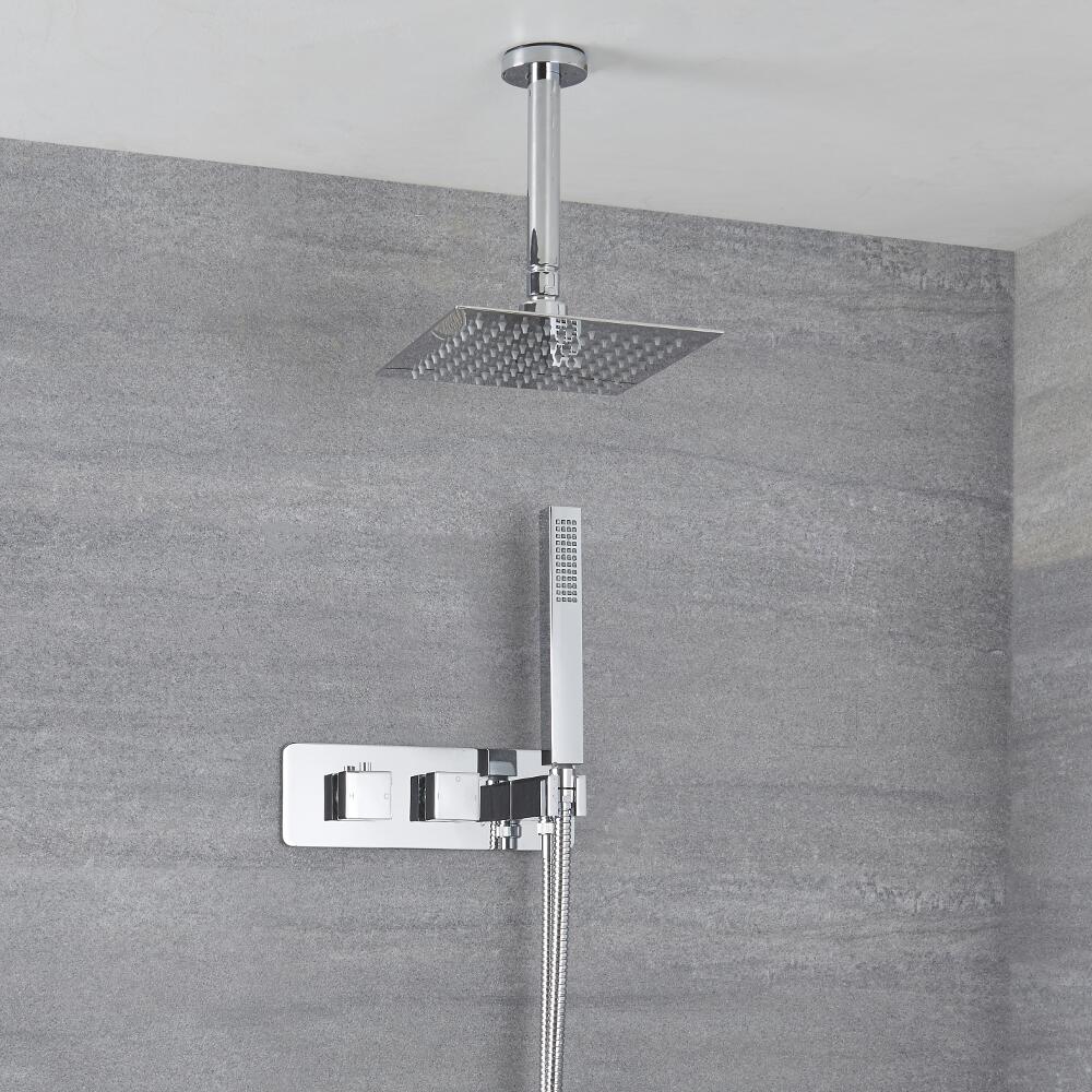 Kit Douche Encastrable Pommeau Plafond Carré 20cm & Douchette Arvo