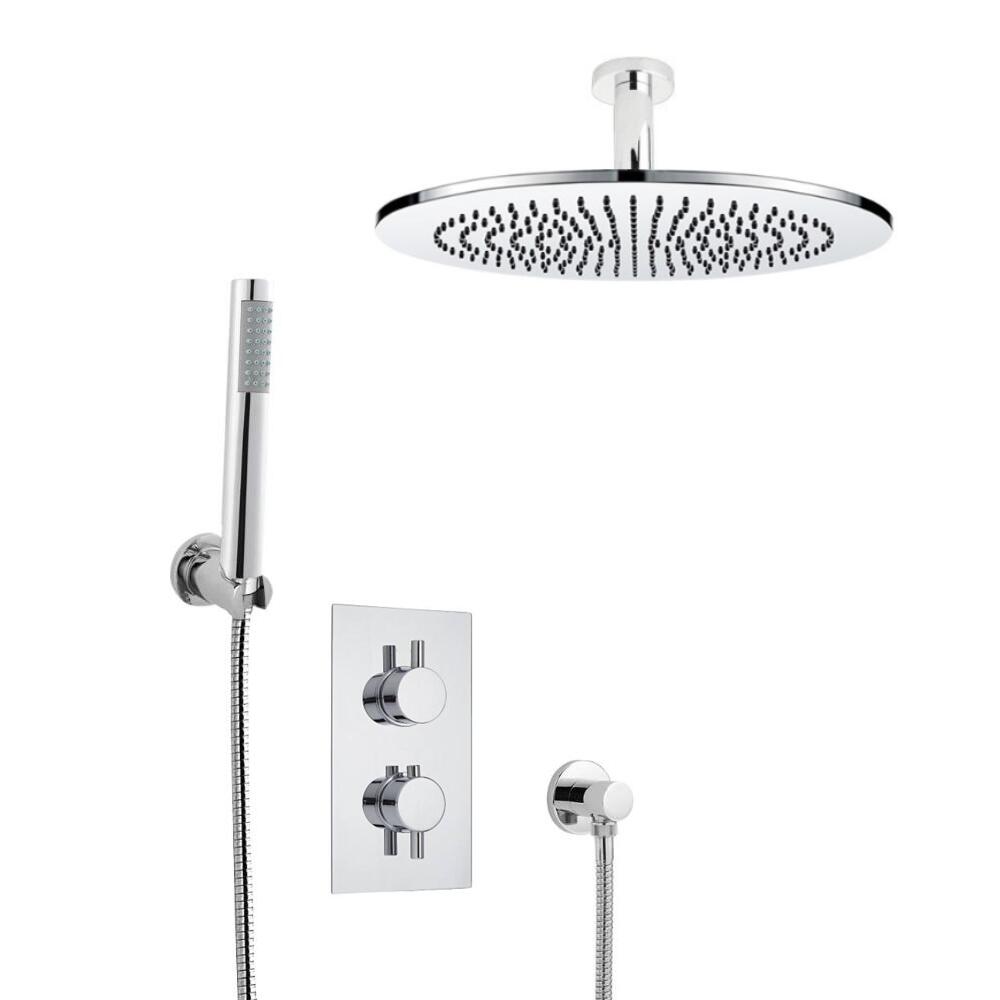 Kit de Douche Thermostatique Encastrable Pommeau Plafond Ø 30cm & Douchette Design Rond