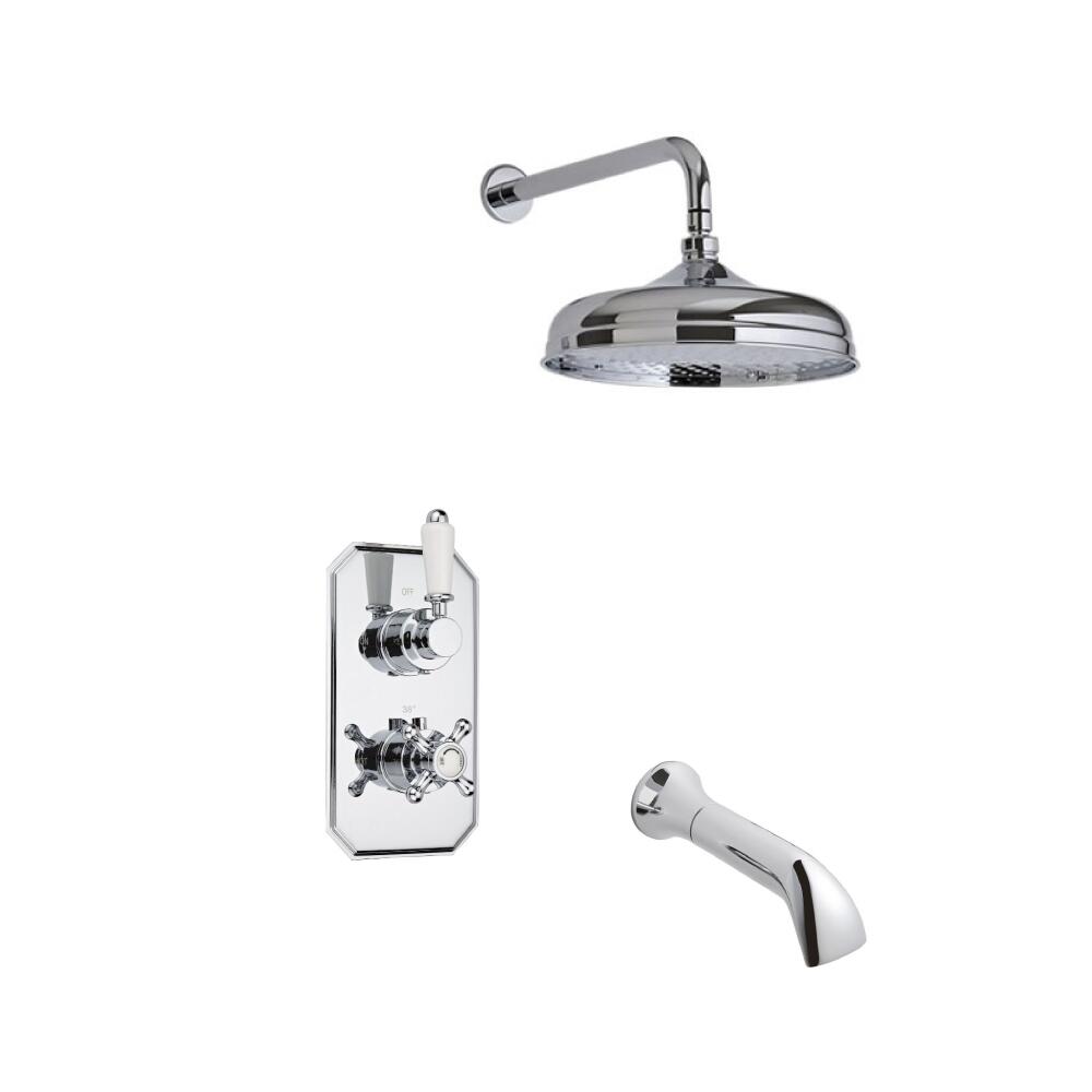 Kit de Douche Thermostatique Encastrable Pommeau mural Ø 15cm Bec verseur & Mitigeur Rétro