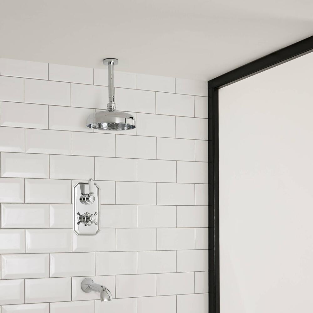 Kit de Douche Thermostatique Encastrable Pommeau Plafond Ø 30cm Bec verseur & Mitigeur Rétro